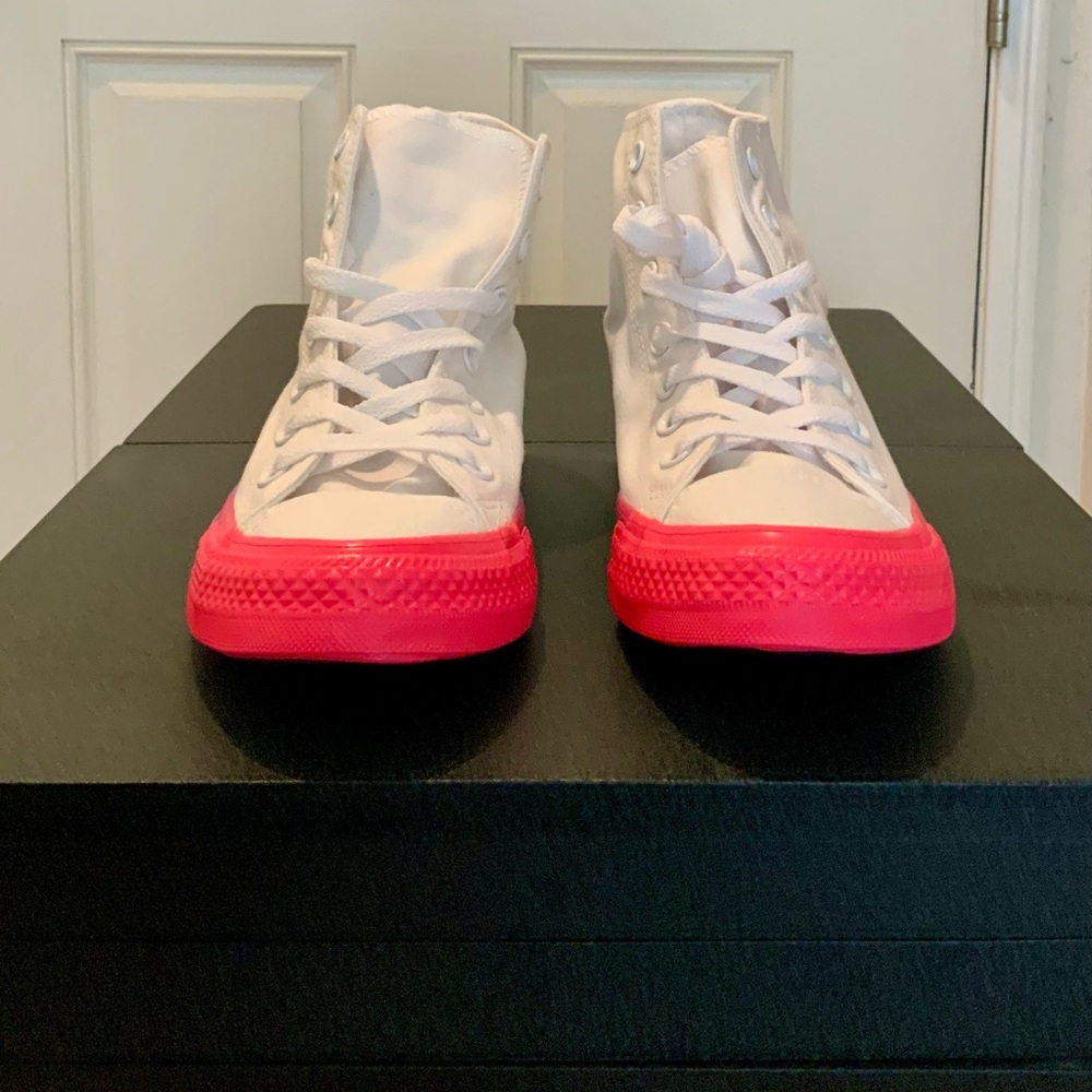 Converse White and Pink High Tops